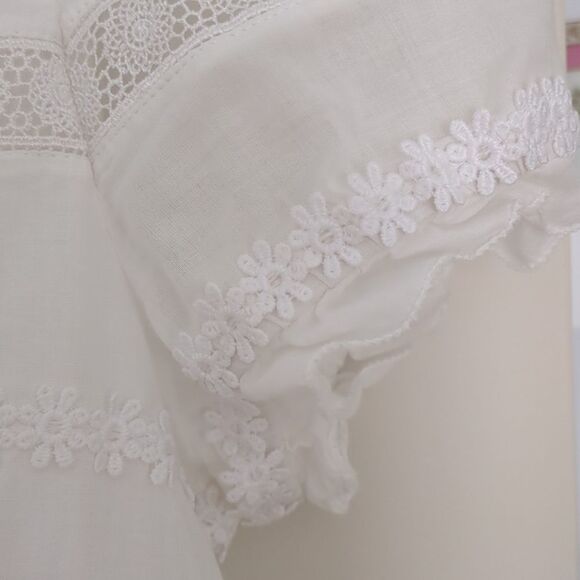 J Crew White Daisy Chain Lace Peplum Ruffle Blouse Boho Chic Size XS Spring Vibe - Picture 5 of 8